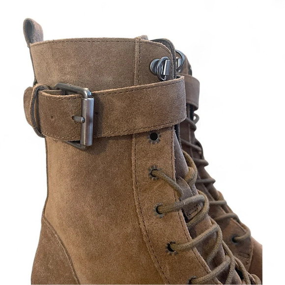 SAM EDELMAN Junip Combat Boot Women’s 5.5 Buckle Strap Lace Up Tan Suede Chunky - Picture 3 of 8